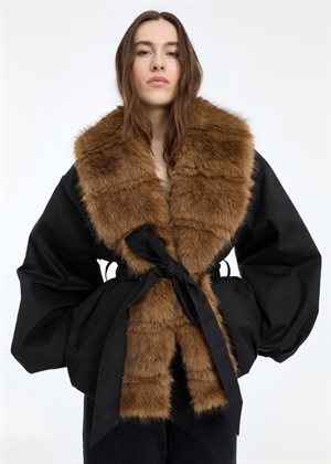 Donatella short fake fur collar jakke Black ROTATE